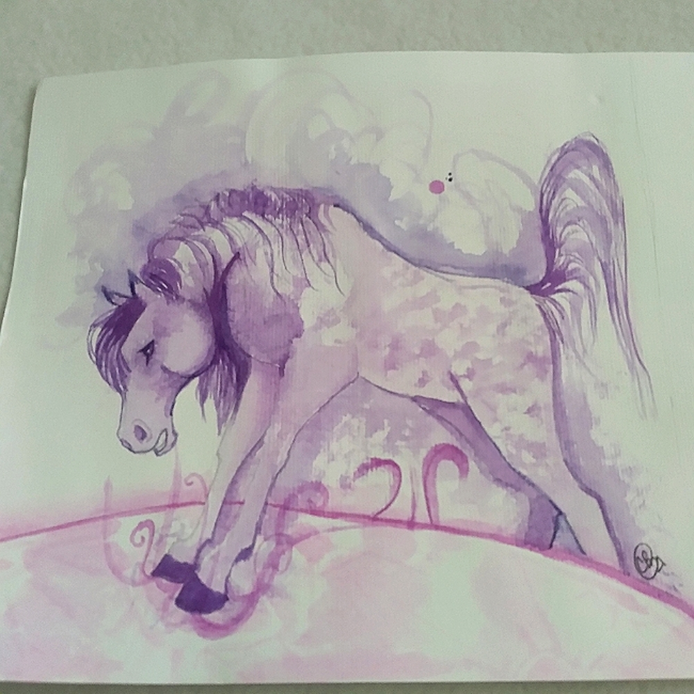 Pink Purple Horse Pony Equine Watercolor Painting Illustration